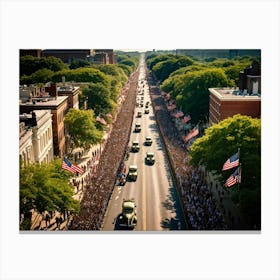 Aerial View Of A Patriotic Military Parade Honoring Veterans In America Rows Of Uniformed Soldiers 2 1 Canvas Print