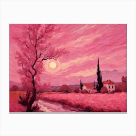 Pink Van Gogh Inspired Canvas Print