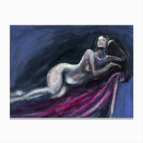 Naked Woman On Sofa Canvas Print