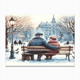 Couple On A Bench Canvas Print