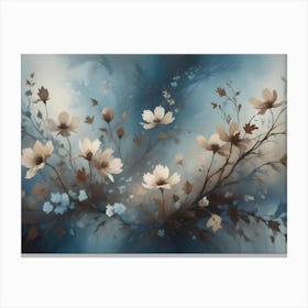 A Painting Of Delicate, White Flowers With Brown And Blue Accents Against A Soft, Blurred Background Canvas Print