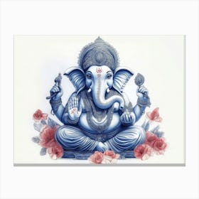 3d Pencil Sketch Drawing Of Indian God Ganesh Blue Tone 1 Canvas Print