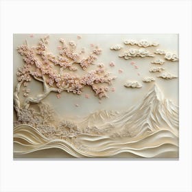 Beautiful Sakura Tree and Mountain 3d 7 Canvas Print