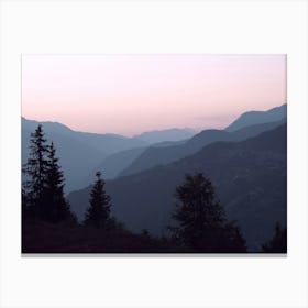 Pastel pink sunrise in the mountains of the french alps - Courchevel in France, nature and travel photography by Christa Stroo Photography Canvas Print