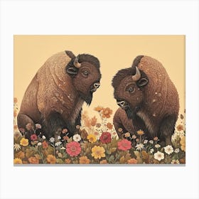 Floral Animal Illustration Bison 3 Canvas Print