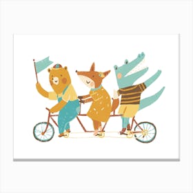 Animal Friends Riding Bike Canvas Print