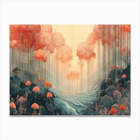 Dreamlike pink forest illustration Canvas Print