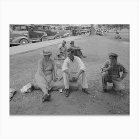 Farm People Sitting On Automobile Cushion In Square, Tahlequah, Oklahoma By Russell Lee Canvas Print