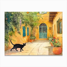 Tel Aviv, Israel   Cat In Street Art Watercolour Painting 1 Canvas Print