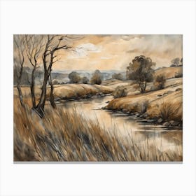 Antique Rustic Muted Landscape Painting (15) Canvas Print