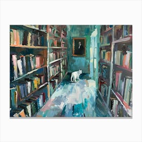 White Cat In The library - Wandering Canvas Print
