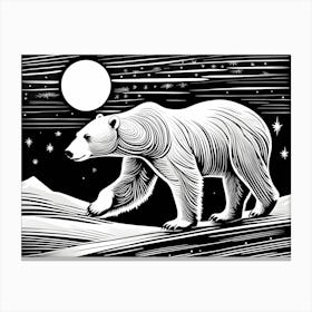 Polar Bear Cavorting In The Arctic Expanse Linocut Art, animal art, 171 Canvas Print