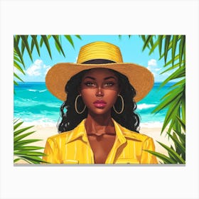Illustration of an African American woman at the beach 18 Canvas Print