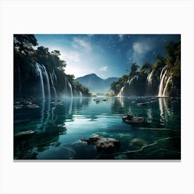 Waterfalls At Night 1 Canvas Print