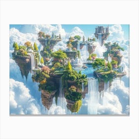 3d Surreal Landscape with Floating Islands Waterfalls and Otherworldly Flora Canvas Print