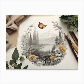 Landscape With A Butterfly Canvas Print