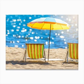 Beach Chairs On The Sand Canvas Print