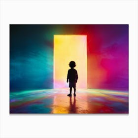 Child Standing In Front Of A Rainbow Door Canvas Print