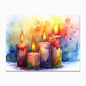 Watercolor Painting Of Burning Candles Canvas Print