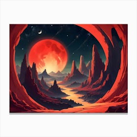 Red Planet Viewed Through A Natural Arch In A Rocky, Red Landscape Canvas Print