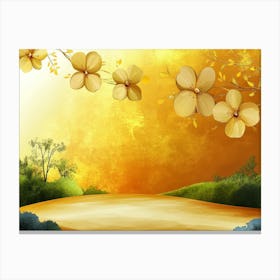 Golden Floral Background, Abstract Vintage Flower Design, Gold Nature Canvas Print