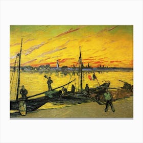 Vincent Van Gogh, Coal Barges, 1888 Immaculate Yellow Vivid Painting in HD Canvas Print