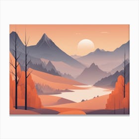 Misty mountains horizontal background in orange tone 164 Canvas Print