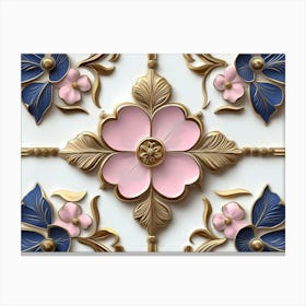 Seamless Sculpture Retro Pattern Curve Cross Pink Flower Leaf Gold Canvas Print