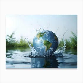 Planet Earth Splashing In Clean Water, Representing Water Conservation And Environmental Protection 2 Canvas Print