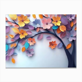 Elegant Colorful 3d Flowers with Leaves on A Tree 1 Canvas Print