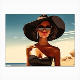 Illustration of an African American woman at the beach 130 Canvas Print