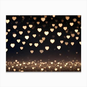 Abstract Image Of A Dark Background With Heart Shaped Bokeh Lights In Shades Of Gold Canvas Print