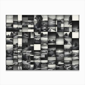 Abstract Image Of A Black And White Collage Of Various Landscapes, Showcasing Nature S Beauty And Diversity Canvas Print