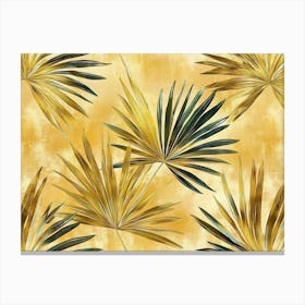 Palm Leaves Illustration In Gold Art Texture Natural Beige Colors 3d Seamless Pattern Abstract Canvas Print