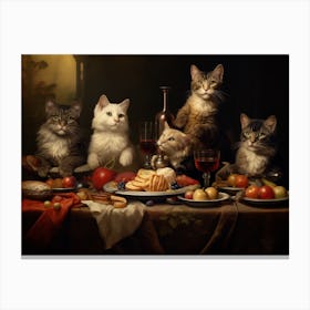Medieval Cats Feasting With Wine Canvas Print