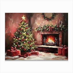 Christmas Tree In The Fireplace Canvas Print