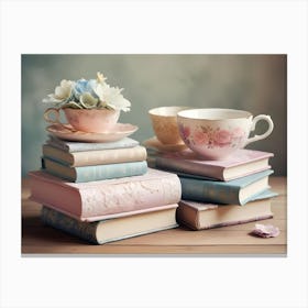 Teacups And Books Canvas Print