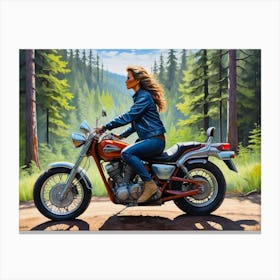 Woman On A Motorcycle 5 Canvas Print