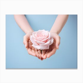 Pink Rose In Hands.Art Canvas Print