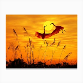 Birds In Flight At Sunset Canvas Print