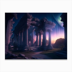 Fantastical Aurora Illuminating The Ruins Canvas Print