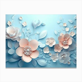 3d Floral Painting Light Gray Background Canvas Print