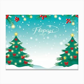 Christmas Theme Graphic Illustrating Joyful Spruce Trees Decked With Radiant Lights And Vibrant Red (1) 2 Canvas Print