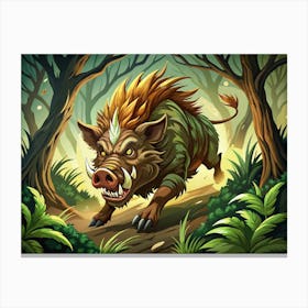 Angry Wild Boar In A Forest Canvas Print