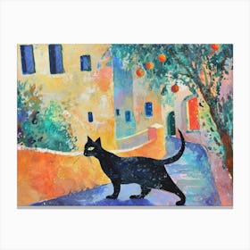 Haifa, Israel   Cat In Street Art Watercolour Painting 1 Canvas Print