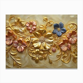 3d Golden Floral 1 Canvas Print