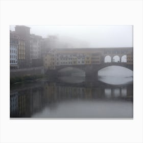 Ponte Vecchio Mist Fog Grey Gray Florence River Arno Italian Italy Milan Venice Florence Rome Naples Toscana photo photography art travel Canvas Print