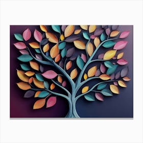 Colorful Tree with Leaves on Hanging Branches Illustration Background 5 Canvas Print