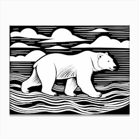 Polar Bear Cavorting In The Arctic Expanse Linocut Art, animal art, 175 Canvas Print