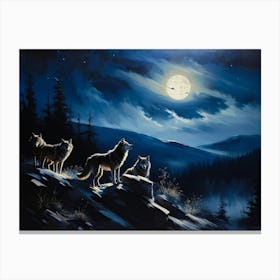 A Pack Of Wolves Silhouetted Under A Full Moon Their Howls Amalgamating With The Wailing Wind Amid Canvas Print